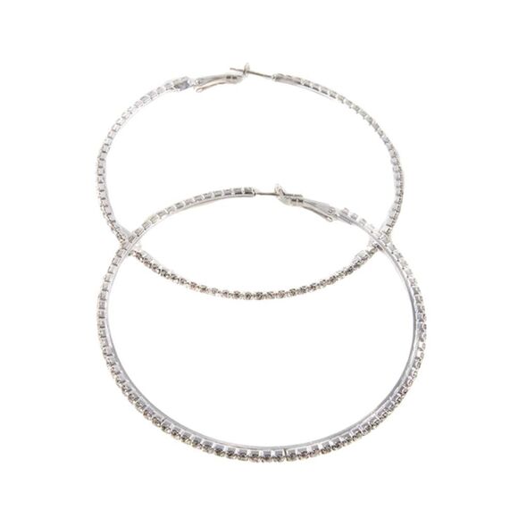 Rhinestone Crystal Super Sparkle Large Hoop Earrings Silver Tone Women’s Size OS - Picture 2 of 4